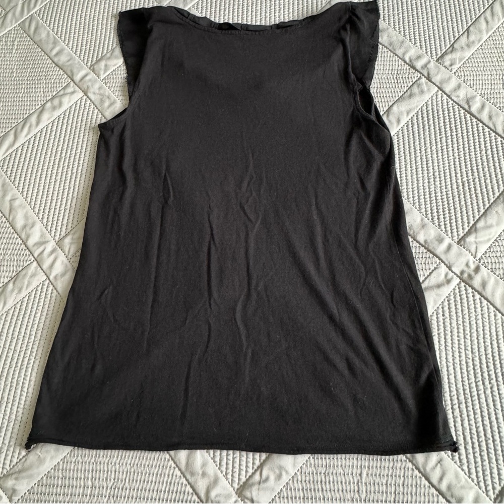 LOFT Black Flutter Sleeve Tee w silk trim at neck and sleeves Sz M - Picture 2 of 5